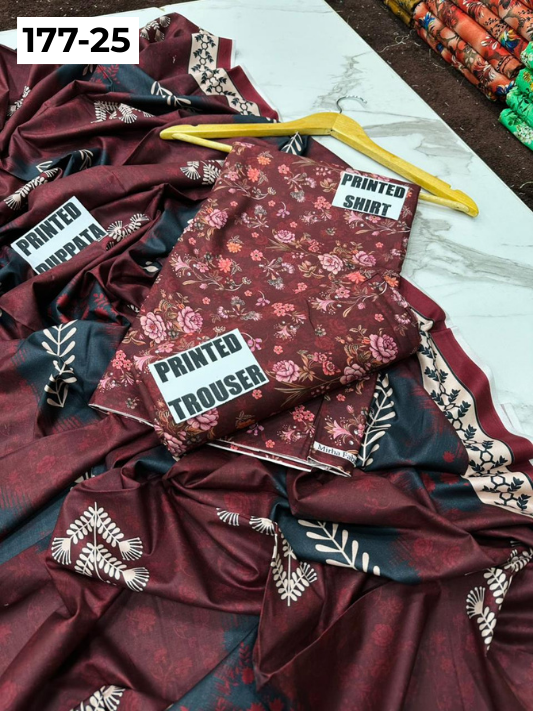 VOL 177 | DS 25 | DIGITAL PRINTED LINEN 3PC LINEN DUPATTA