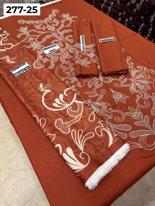 VOL 277 | DS 25 | DHANAK EMBROIDERED WOOL SHAWL 3PC