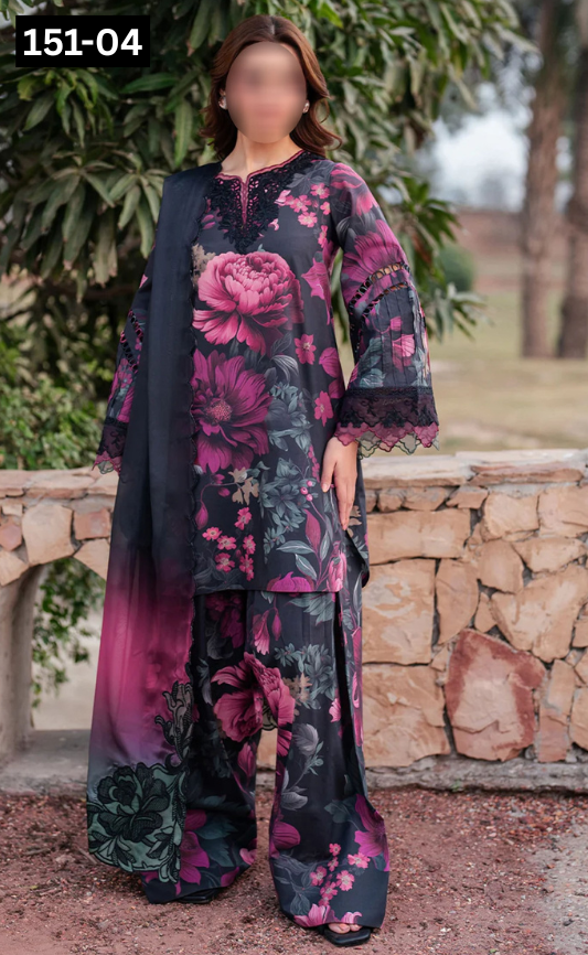 VOL 151 | DS 04 | DIGITAL PRINTED LINEN 3PC LINEN DUPATTA