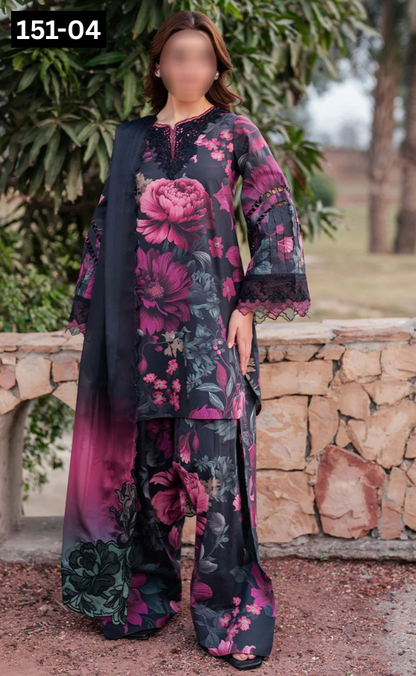VOL 151 | DS 04 | DIGITAL PRINTED LINEN 3PC LINEN DUPATTA
