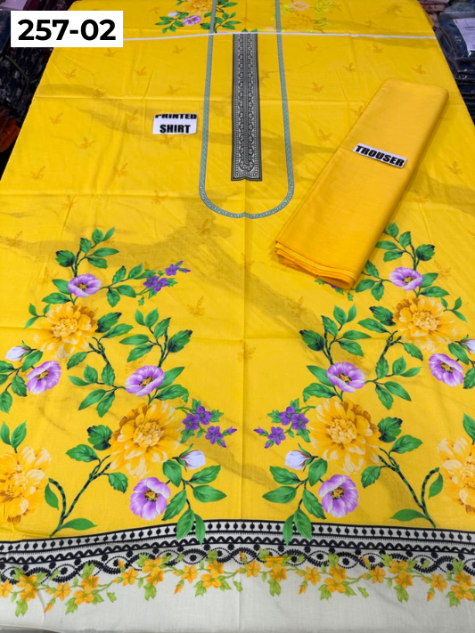 VOL 257 | DS 02 | PRINTED HIT CODES LAWN 2PC | DIGITAL PRINTED LAWN SHIRT, PLAIN COTTON TROUSER