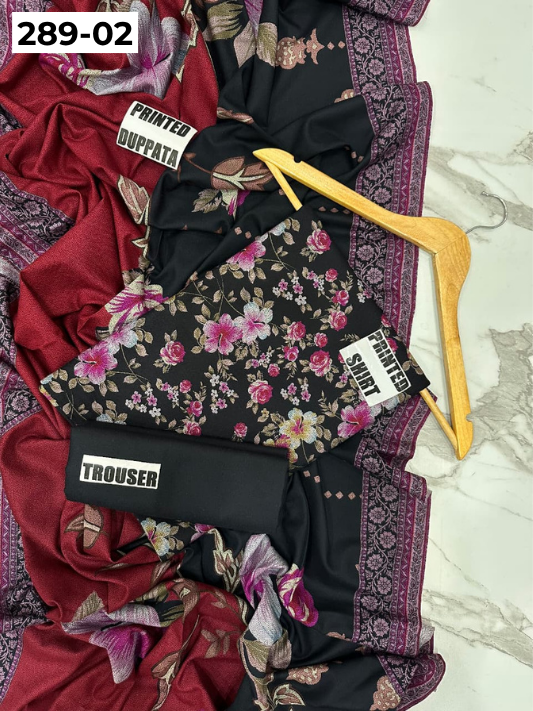 VOL 289 | DS 02 | PREMIUM DHANAK WINTER COLLECTON - DIGITAL PRINTED 3 PIECE SUIT | Printed Allover Shirt | Plain Dyed Matching Trouser | Printed Dupatta