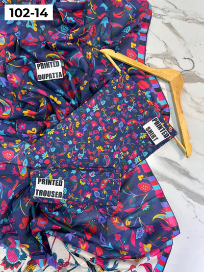 VOL 102 | DS 14 | DIGITAL PRINTED TANA DORA LAWN 3PC VOIL LAWN DUPATTA