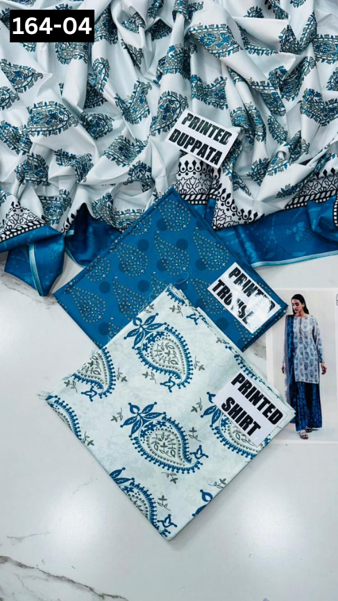 VOL 164 | DS 04 | DIGITAL PRINTED LINEN 3PC LINEN DUPATTA