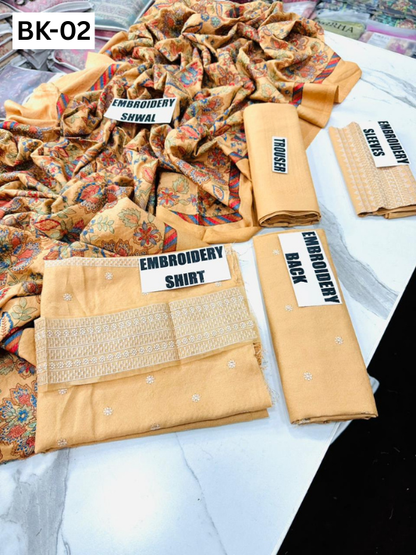 BAREEZE KARANDI | DS 02 | KARANDI EMBROIDERED 3PC WITH EMBROIDERED SHAWL