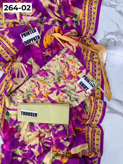 VOL 264 | DS 02 | Mirha LAWN | DIGITAL PRINTED LAWN 3PC PRINTED LAWN SHIRT PLAIN TROUSER PRINTED LAWN DUPATTA
