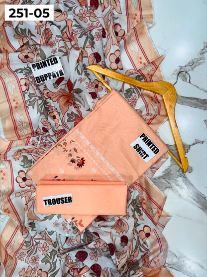 VOL 251 | DS 05 | Khaas | DIGITAL PRINTED 3PC LAWN SHIRT, DYED TROUSER, PRINTED VOIL DUPATTA