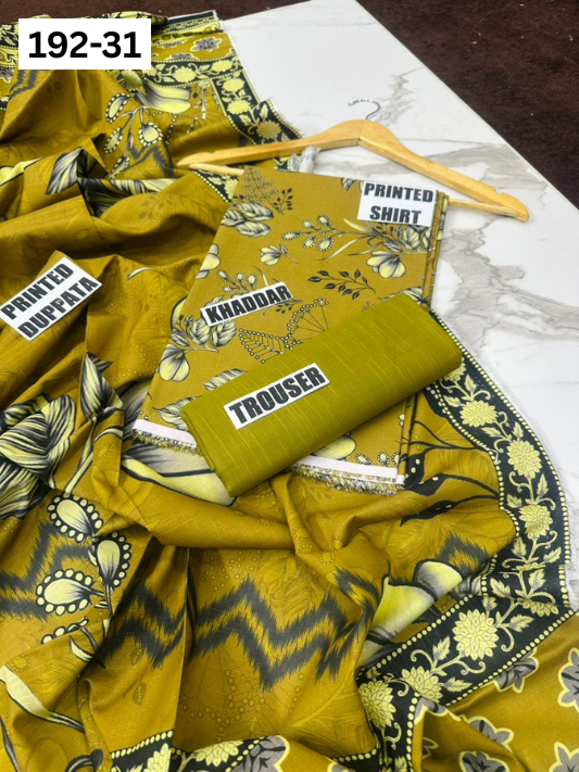 VOL 192 | DS 31 | DIGITAL PRINTED KHADDAR 3PC DYED TROUSER