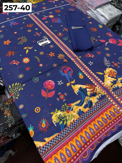VOL 257 | DS 40 | PRINTED HIT CODES LAWN 2PC | DIGITAL PRINTED LAWN SHIRT, PLAIN COTTON TROUSER
