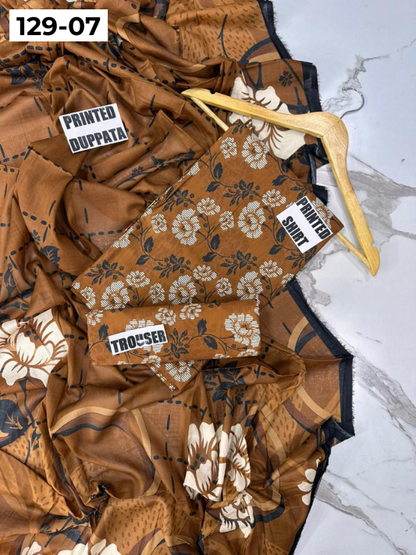 VOL 129 | DS 07 | DIGITAL PRINTED BANADORA LAWN 3PC VOIL LAWN DUPATTA