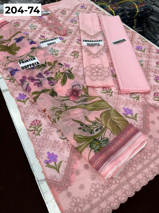 Vol 204 | DS 74 | LAWN EMBROIDERED THREE PIECE COLLECTION