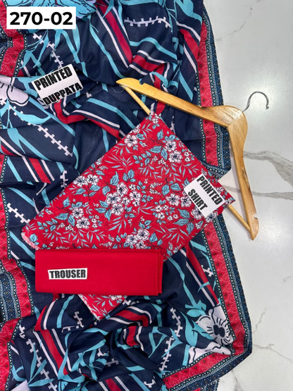 VOL 270 | DS 02 | Mirha LAWN |  DIGITAL PRINTED LAWN 3PC PRINTED LAWN SHIRT PLAIN TROUSER PRINTED LAWN DUPATTA