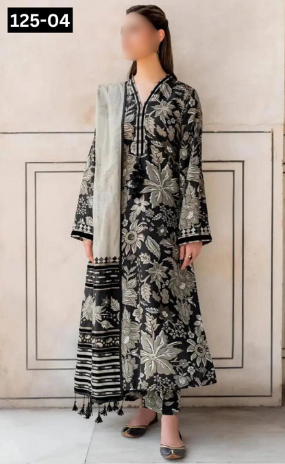 VOL 125 | DS 04 | DIGITAL PRINTED BANADORA LAWN 3PC VOIL LAWN DUPATTA