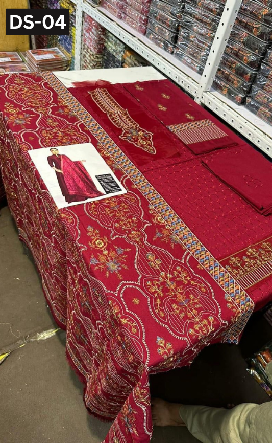 BAREEZE KARANDI | DS 04 | KARANDI EMBROIDERED 3PC WITH EMBROIDERED SHAWL