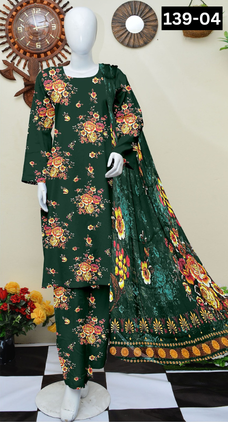 VOL 139 | DS 04 | DIGITAL PRINTED LAWN 3PC BAMBER CHIFFON DUPATTA