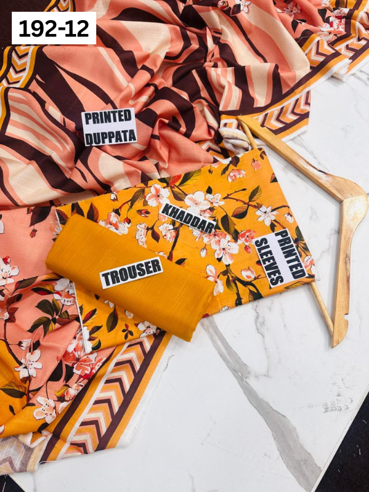 VOL 192 | DS 12 | DIGITAL PRINTED KHADDAR 3PC DYED TROUSER