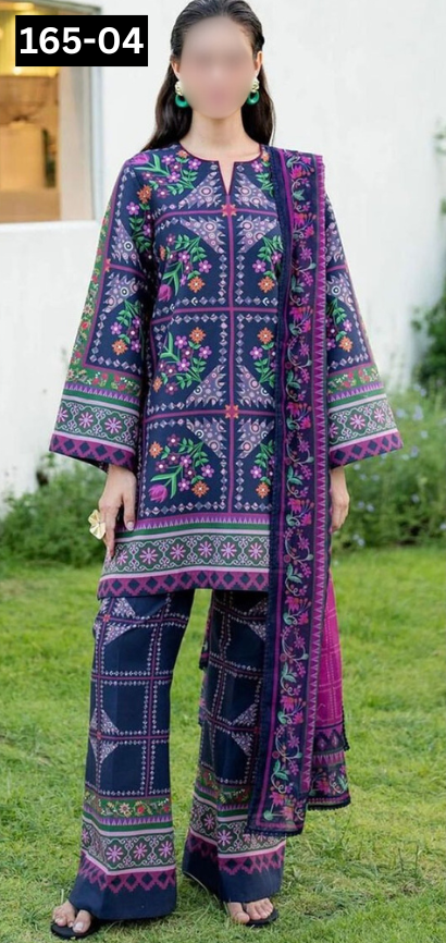 VOL 165 | DS 04 | DIGITAL PRINTED LINEN 3PC LINEN DUPATTA