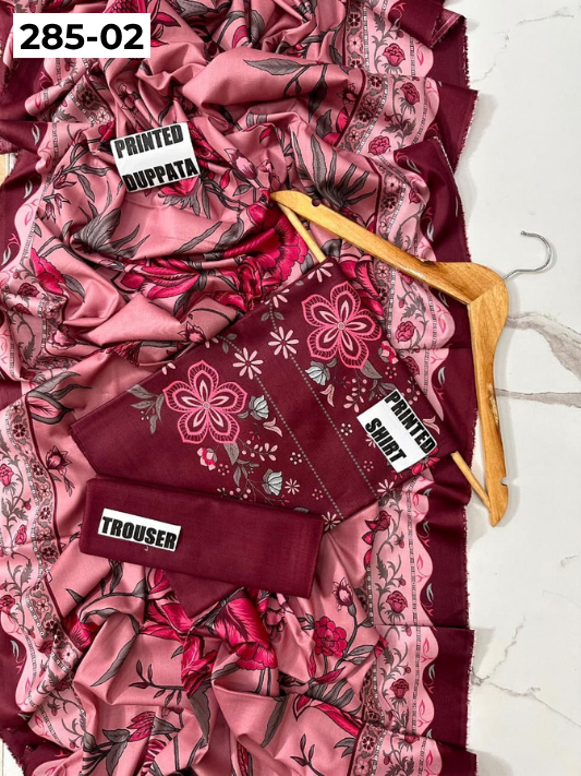 VOL 285 | DS 02 | NISHA BY SHANAYA | DIGITAL PRINTED 3PC STONE LINEN SHIRT, PRINTED TROUSER, PRINTED STONE LINEN DUPATTA