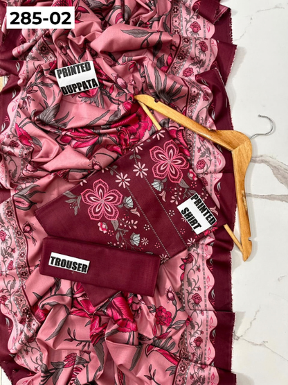 VOL 285 | DS 02 | NISHA BY SHANAYA | DIGITAL PRINTED 3PC STONE LINEN SHIRT, PRINTED TROUSER, PRINTED STONE LINEN DUPATTA