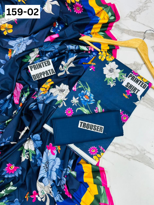 VOL 159 | DS 02 | DIGITAL PRINTED LINEN 3PC LINEN DUPATTA