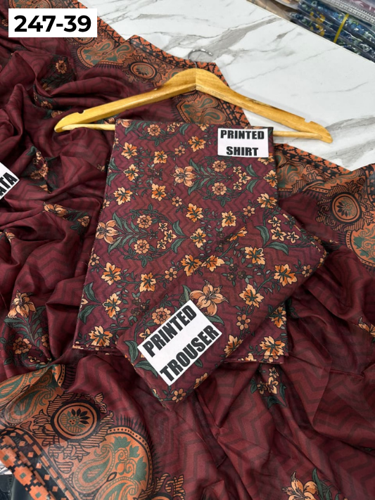 VOL 247 | DS 39 | DIGITAL PRINTED LAWN THREE PIECES VOIL LAWN DUPATTA