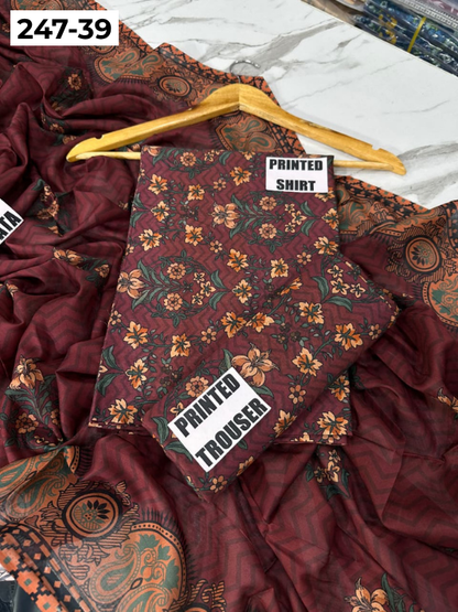 VOL 247 | DS 39 | DIGITAL PRINTED LAWN THREE PIECES VOIL LAWN DUPATTA