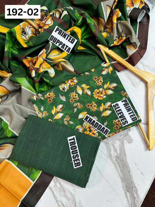 VOL 192 | DS 02 | DIGITAL PRINTED KHADDAR 3PC DYED TROUSER