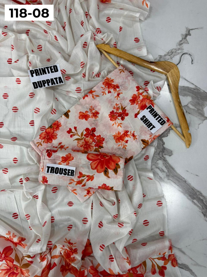 VOL 118 | DS 08 | DIGITAL PRINTED BANADORA LAWN 3PC VOIL LAWN DUPATTA