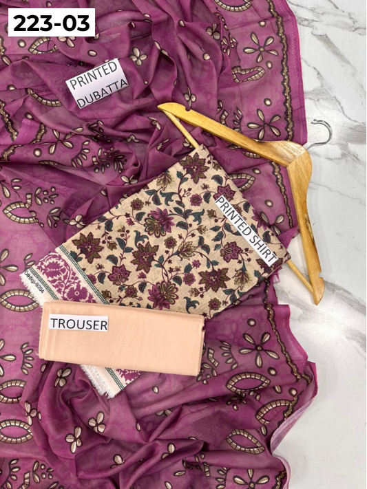 VOL 223 | DS 03 | SAPPHIRE LAWN | DIGITAL PRINTED BANADORA LAWN SHIRT PLAIN TROUSER VOIL LAWN DUPATTA