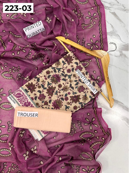 VOL 223 | DS 03 | SAPPHIRE LAWN | DIGITAL PRINTED BANADORA LAWN SHIRT PLAIN TROUSER VOIL LAWN DUPATTA