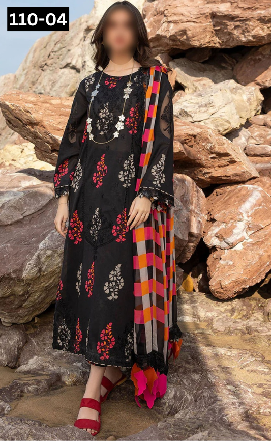 VOL 110 | DS 04 | DIGITAL PRINTED BANADORA LAWN 3PC VOIL LAWN DUPATTA