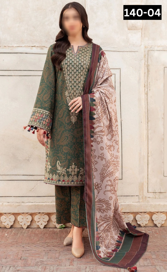 VOL 140 | DS 04 | DIGITAL PRINTED BANADORA LAWN 3PC | VOIL LAWN DUPATTA | EMBROIDERED ORAGANZA PATCHES