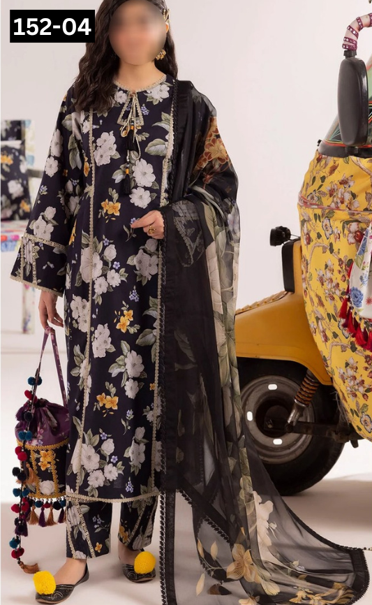 VOL 152 | DS 04 | DIGITAL PRINTED LINEN 3PC LINEN DUPATTA