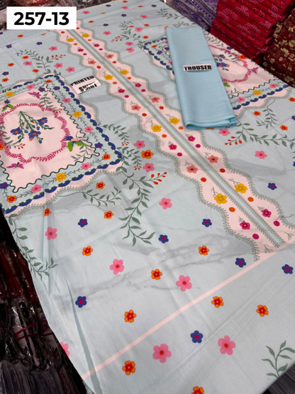 VOL 257 | DS 13 | PRINTED HIT CODES LAWN 2PC | DIGITAL PRINTED LAWN SHIRT, PLAIN COTTON TROUSER