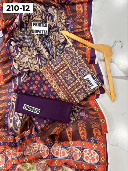 VOL 210 | DS 12 | SAPPHIRE LAWN 3PC DIGITAL PRINTED LAWN SHIRT VOIL LAWN DUPATTA DYED TROUSER
