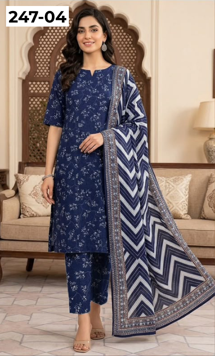 VOL 247 | DS 04 | DIGITAL PRINTED LAWN THREE PIECES VOIL LAWN DUPATTA