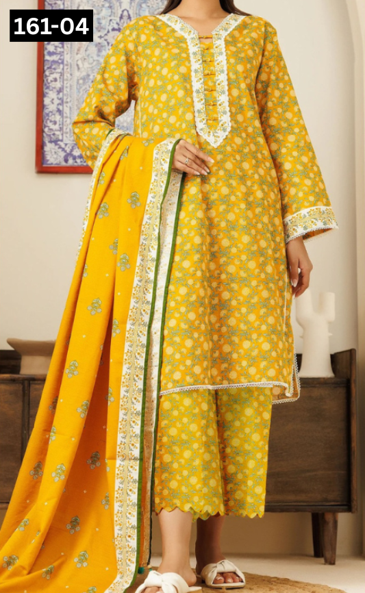 VOL 161 | DS 04 | DIGITAL PRINTED KHADDAR 3PC ZARI KHADDAR DUPATTA
