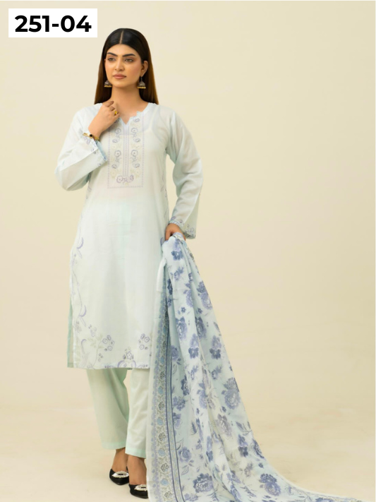 VOL 251 | DS 04 | Khaas | DIGITAL PRINTED 3PC LAWN SHIRT, DYED TROUSER, PRINTED VOIL DUPATTA