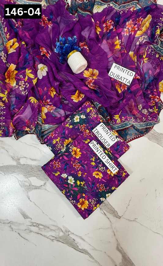 VOL 146 | DS 04 | DIGITAL PRINTED BANADORA LAWN 3PC BAMBER CHIFFON DUPATTA