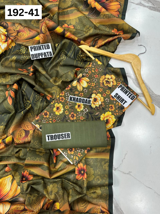 VOL 192 | DS 41 | DIGITAL PRINTED KHADDAR 3PC DYED TROUSER