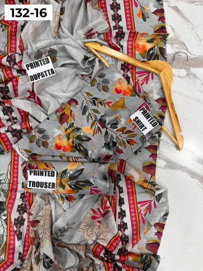 VOL 132 | DS 16 | DIGITAL PRINTED BANADORA LAWN 3PC VOIL LAWN DUPATTA