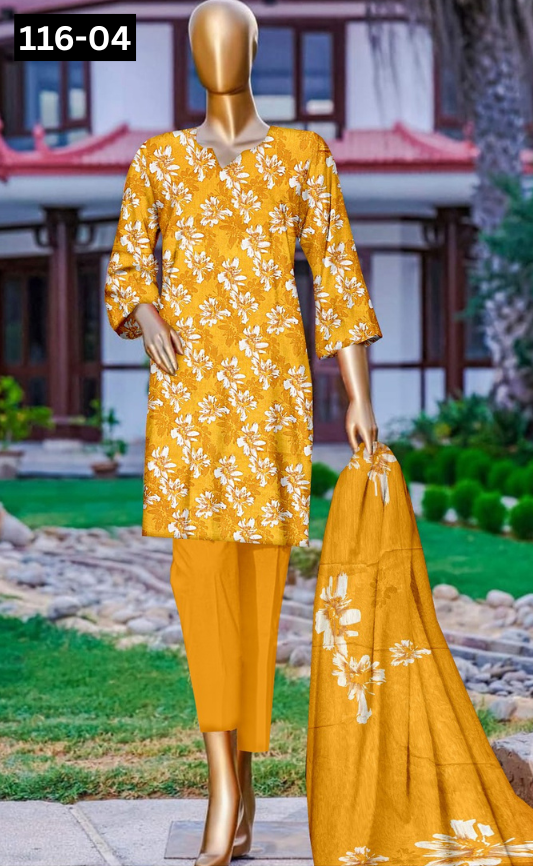 VOL 116 | DS 04 | DIGITAL PRINTED LAWN 3PC DYED TROUSER VOIL LAWN DUPATTA