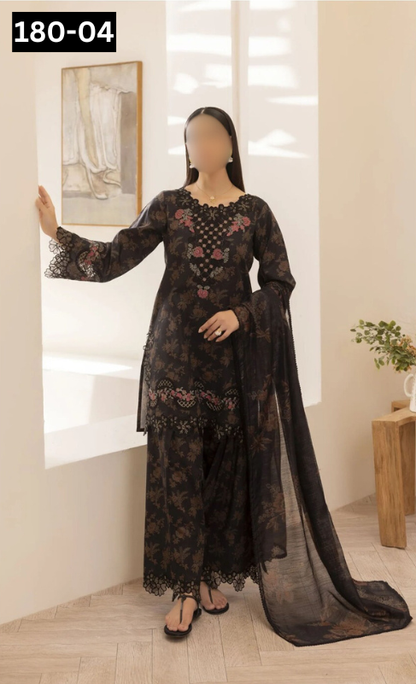 VOL 180 | DS 04 | DIGITAL PRINTED KHADDAR 3PC | EMBROIDERED PATCHES | KHADDAR DUPATTA