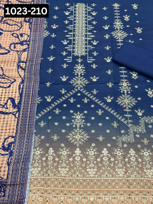 VOL 1023 | DS D210 | VISCOS PRINTED EMBROIDERED 3 PIECE