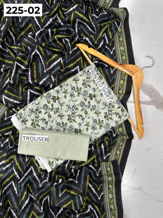 VOL 225 | DS 02 | Mirha LAWN |  DIGITAL PRINTED LAWN 3PC PRINTED LAWN SHIRT PLAIN TROUSER PRINTED LAWN DUPATTA