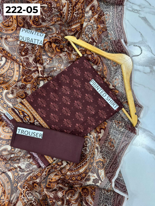 VOL 222 | DS 05 | BEECHTREE LAWN | DIGITAL PRINTED BANADORA LAWN SHIRT PLAIN TROUSER BAMBER CHIFFON DUPATTA