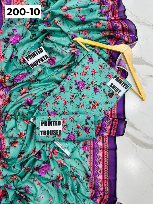 VOL 200 | DS 10 | DIGITAL PRINTED BANADORA LAWN 3PC VOIL LAWN DUPATTA