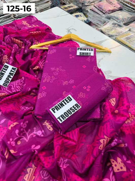VOL 125 | DS 16 | DIGITAL PRINTED BANADORA LAWN 3PC VOIL LAWN DUPATTA