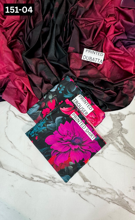 VOL 151 | DS 04 | DIGITAL PRINTED LINEN 3PC LINEN DUPATTA
