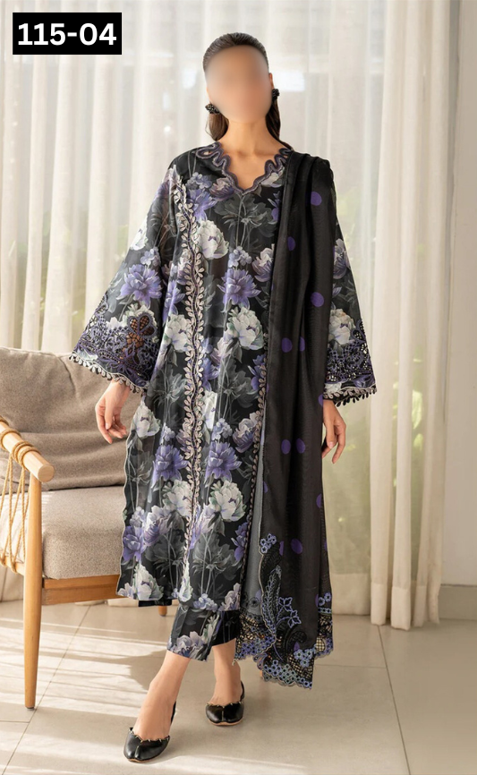 VOL 115 | DS 04 | DIGITAL PRINTED BANADORA LAWN 3PC VOIL LAWN DUPATTA